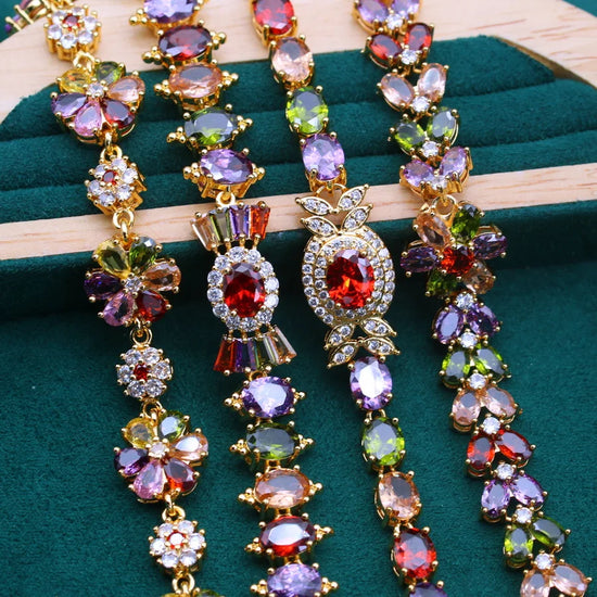 Elegant Retro style tennis bracelet, 18K golden-plated, Multicolor zirconia, elegant daily wear and gift giving, Christmas Gift