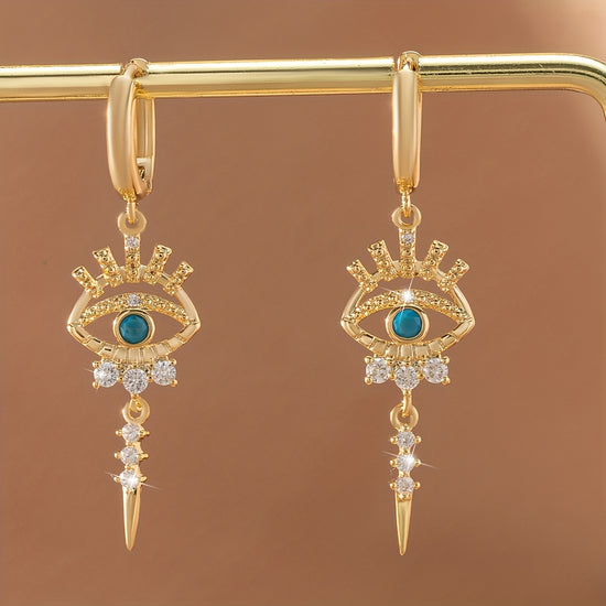 One Pair of Luxury Copper-Inlaid Synthetic Evil Eye Pendant Earrings Dating Gift