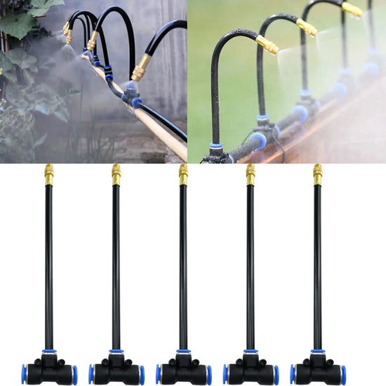 5Pcs Brass Misting Nozzles Tee with 20cm Built in Hose for Outdoor Cooling System Adjustable 360° Rotation Nozzles Sprayer