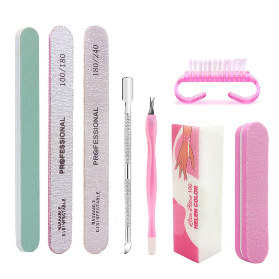 8pcs/Set Nail Manicure Care Tool Kit Nail Buffer Professional Nail Files Brush Manicure Pedicure UV Gel Nails Polish Art Tools