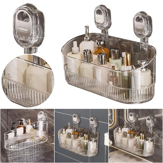 Hanging Shower Shelf Suction Storage Box Large Capacity & Strong Load-Bearing Removable Shower Basket Suction Cup for Bathroom