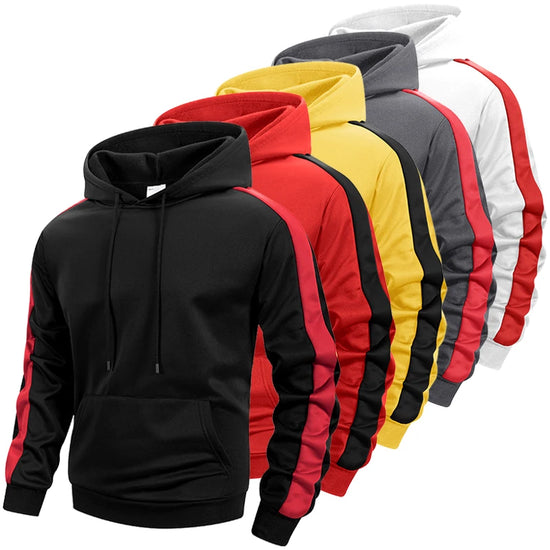 Athletic Colorblock Patchwork Hoodies for Men Hooded Sweatshirts with Kanga Pocket Fall Winter Warm Pullover Tops Sportswear