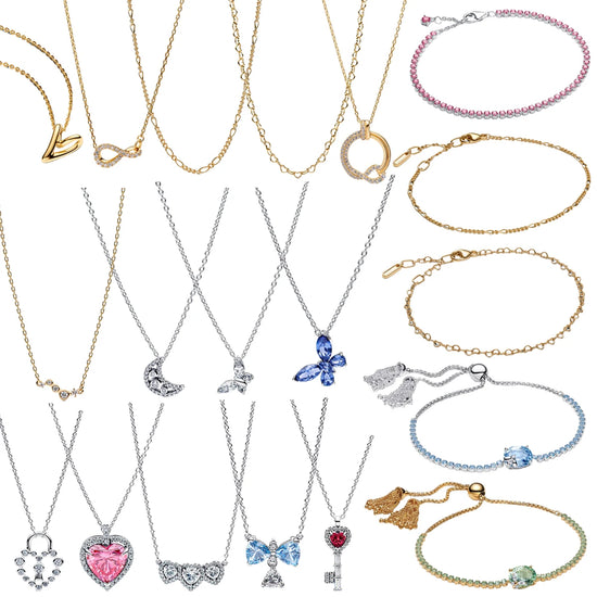 New Original 925 Sterling Silver Butterfly Necklace Star Moon Heart Key Lock Chain Link for Women Jewelry Valentine&