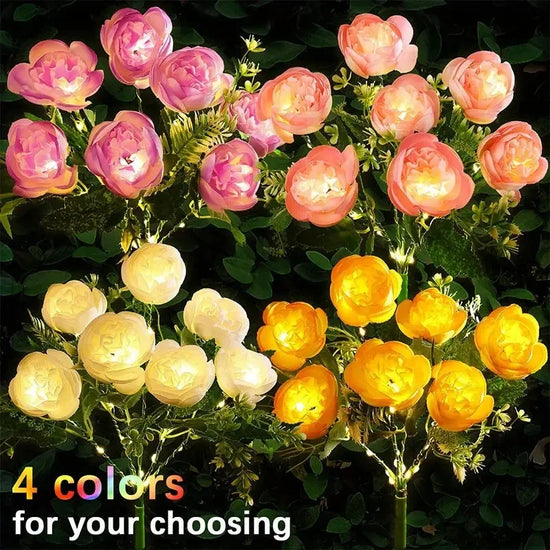 Solar Lights Outdoor, Solar Garden Lights, 7Head Camellia Flower Solar Light for Yard Lawn Garden Atmosphere Lighting Decoration