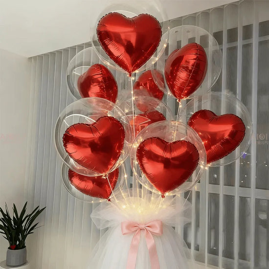 10pcs Transparent Bubble Balloon Set with Red Heart Foil Balloons Valentine&