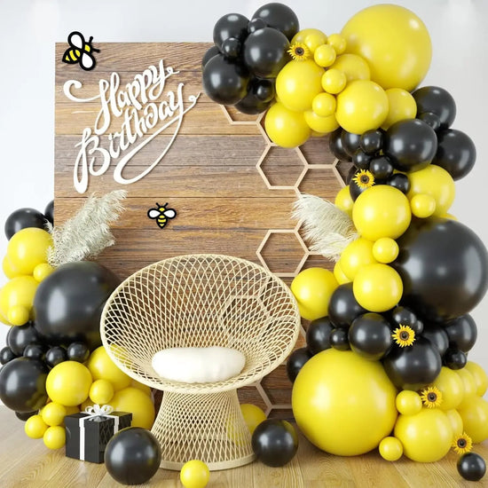 100pcs yellow and black latex balloon set suitable for birthday parties, weddings, Valentine&