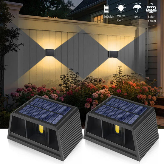 LED Outdoor Solar Lights Up And Down Lighting Wall Lamp Garden Decor Outdoor Solar Spotlights Solar Powered Sunlight Wall Sconce