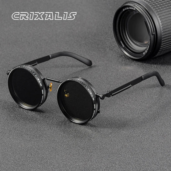 CRIXALIS Polarized Round Sunglasses ND9 Adjustable Dimming Men Women Retro Punk Men&