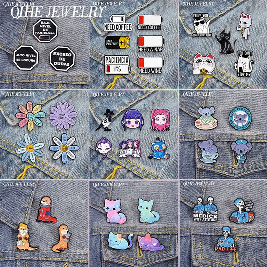 3-7pcs/sets Cartoon Anime Middle Finger Rude Cat Enamel Pins Low Battery Daisy Flower Brooches Backpack Lapel Badge Jewelry Gift