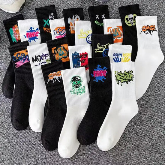Couple long socks, sports cotton socks, ins student basketball socks, breathable and odor-resistant, black and white men&