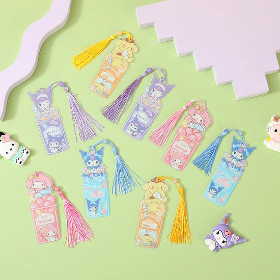 16pcs/lot Sanrio Kuromi Bookmark Creative Melody Tassels Book Mark For Books School Office Supplies Cartoon Stationery Gift