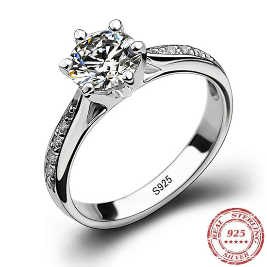 Luxury 925 Sterling Silver Classic Ring for Women Six claw jewelry simple 70ct diamond ring imitation diamond women&