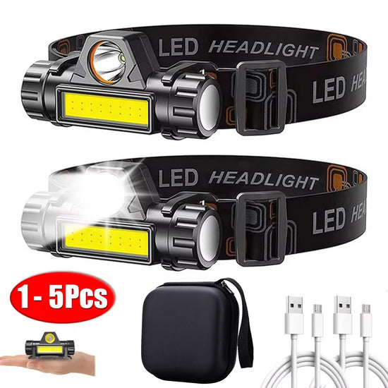 LED Headlamp USB Rechargeable Flashlight Headlight Outdoor Camping High Power LED Waterproof Adjustable Headlamp Fishing Hiking